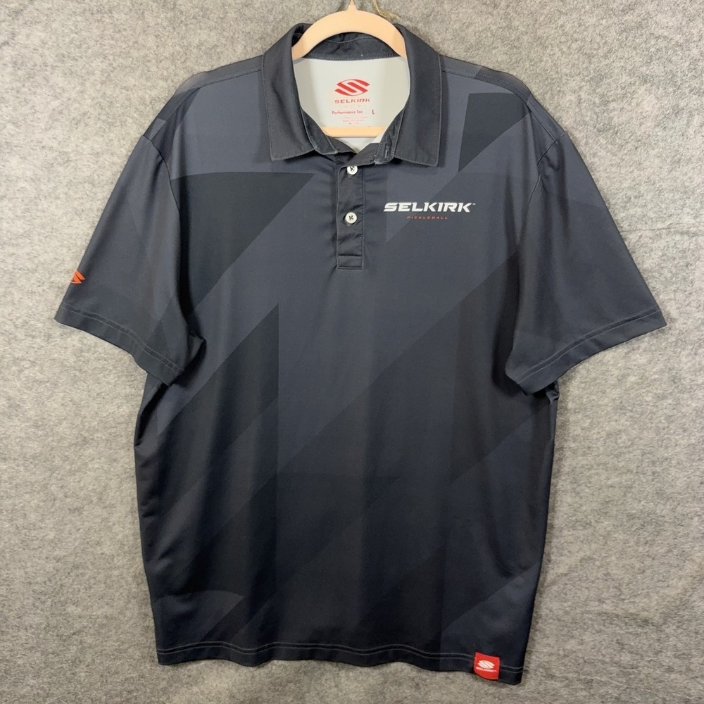 Selkirk Sport Polo Shirt Mens Sz‎ L Black Gray Performance Stretch Pickleball